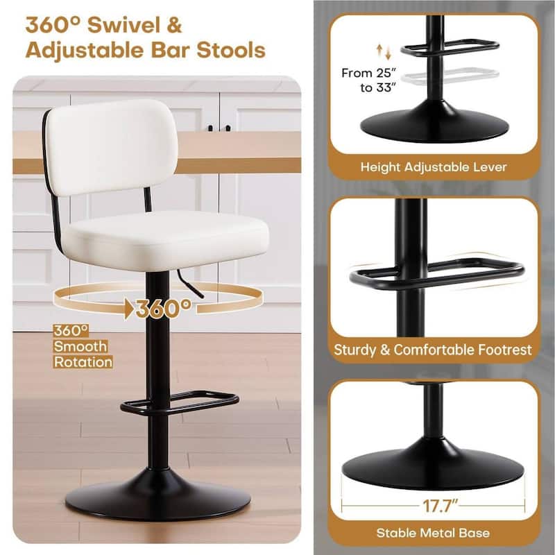 Adjustable Height Swivel Bar Stools with Back and Footrest - 17.7"W x 15.75"D x 35"-42.9"H