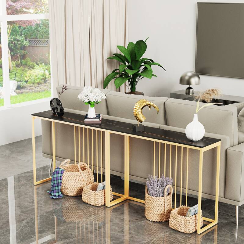 40" Wide Sintered Stone Entryway Entry Console Table Metal Frame