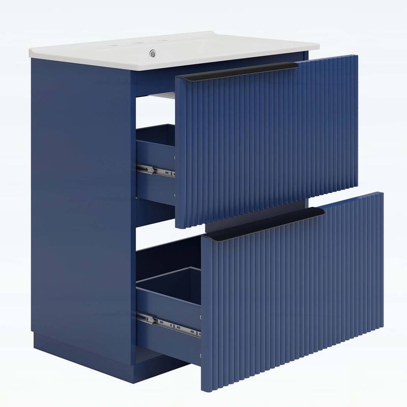 30 Inch Freestanding Bathroom Vanity with Ceramic Sink,Full-Extension Drawers,and Fluted Design