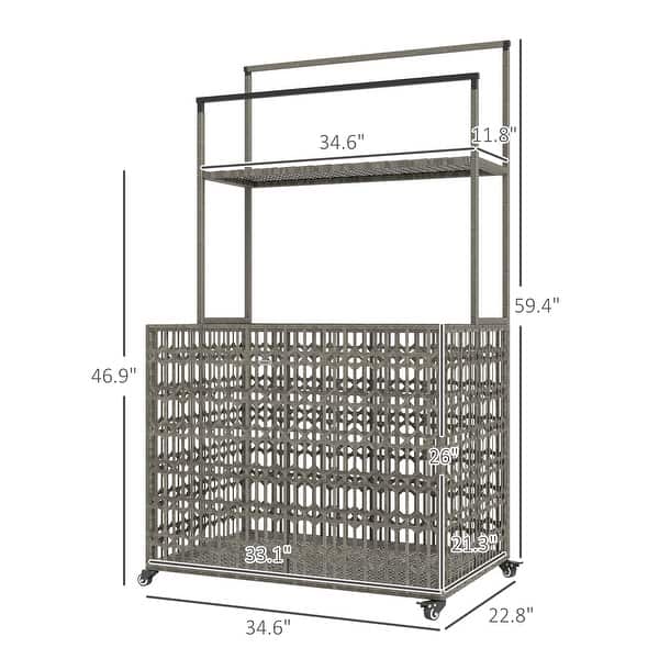 dimension image slide 0 of 3, Outsunny Wicker Pool Float Storage Organizer, PE Rattan Pool Float Holder with Basket Shelf Towel Bars, Rolling Pool Caddy