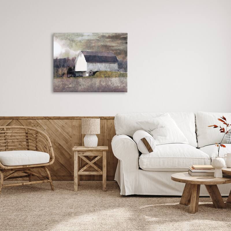 Stupell Stormy Sky Country Farm Barn Murky Field Landscape Canvas Wall Art - Brown