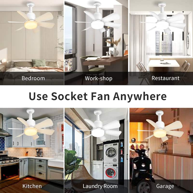 Ceiling Fan With Light Remote, 16.5" Socket Fans With Lights, 6 Blades For All Locations