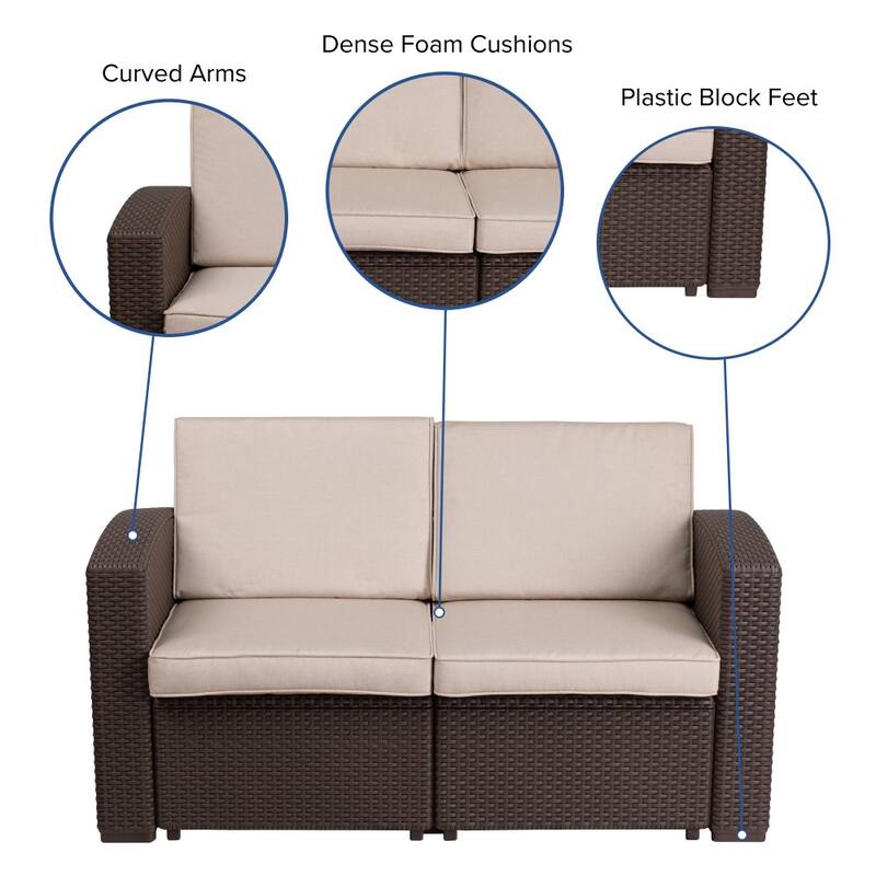 Faux Rattan Loveseat with All-Weather Cushions
