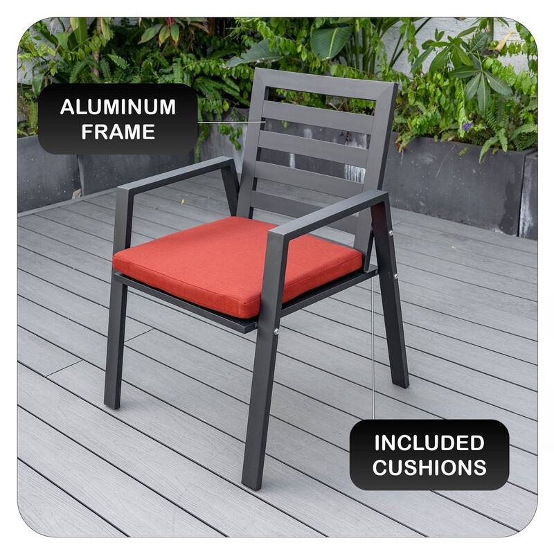 Chelsea Mid-Century Modern Set of 2 Patio Dining Armchair in Aluminum with Cushions for Porch Backyard Pool Garden - 34.84