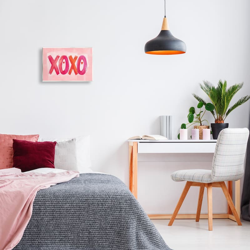 Stupell Pink XOXO with Hearts Wall Plaque Art Design By LSR Design Studio