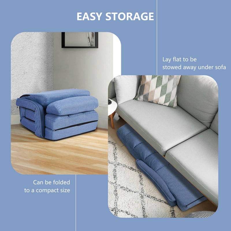 Gymax Blue Folding Lazy Sofa Floor Chair Sofa Lounger Bed with