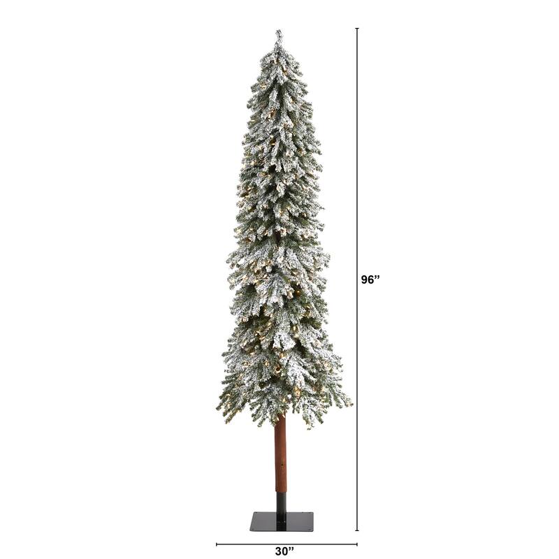 8Ft Artificial Christmas Tree with Lights - Slim Alpine Tree, 500 Clear Lights, Bendable Branches for Holiday Decor - Green - 96