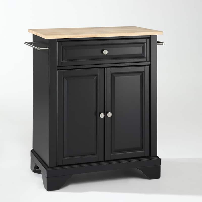 Crosley LaFayette Black-finished Wood 2-door Portable Kitchen Island With Drawer and Natural Wood Top - 18"d x 31"w x 35"h