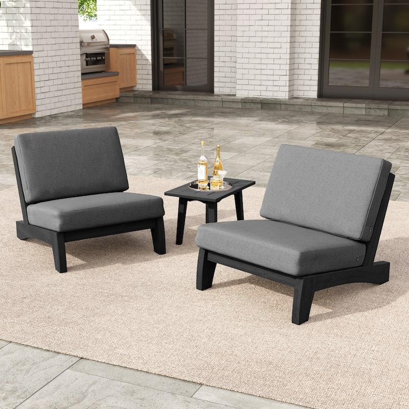 3-piece Outdoor Patio Teak Wood Club Chairs with Side Table