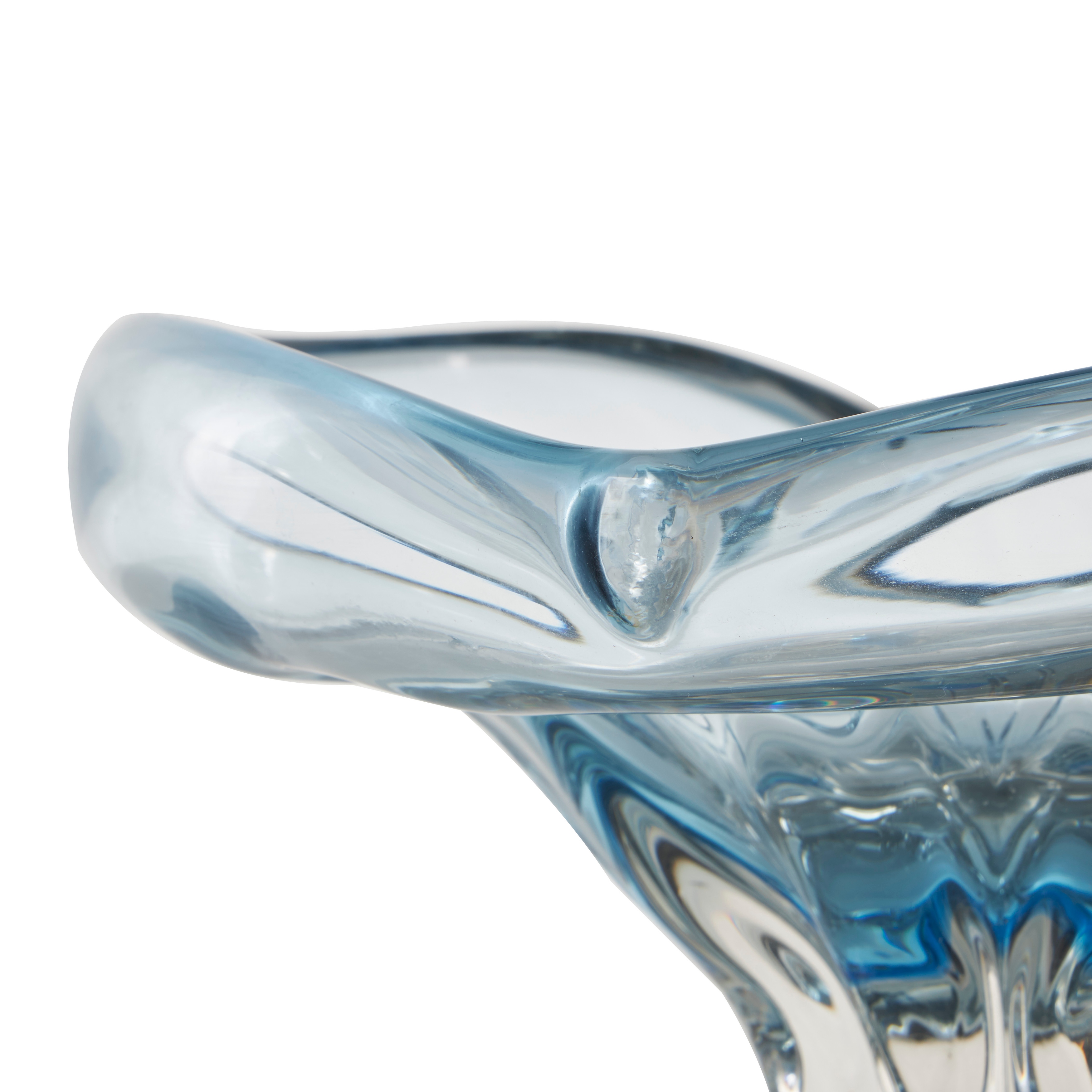 Blue Glass Ombre Heart Decorative Decorative Bowl with Folded Curve Opening and Scalloped Base