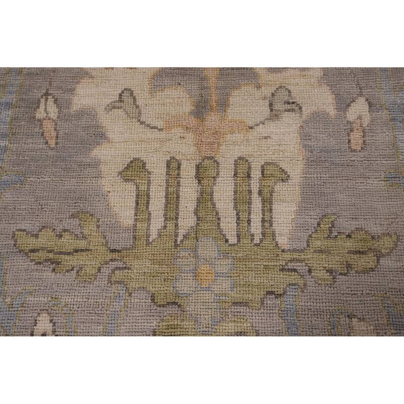 Vegetable Dye Oushak Turkish Area Rug Handmade Floral Grey Wool Carpet - 9'1" x 11'11"