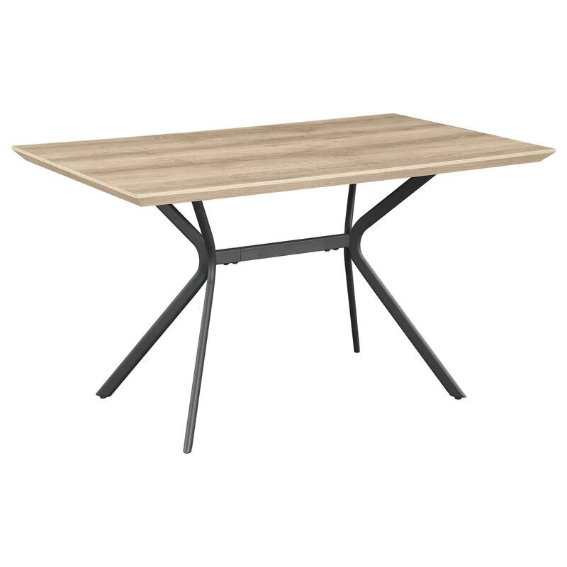 Rima Dining Table, Black Metal Legs, Light Brown Rectangular 53 Inch