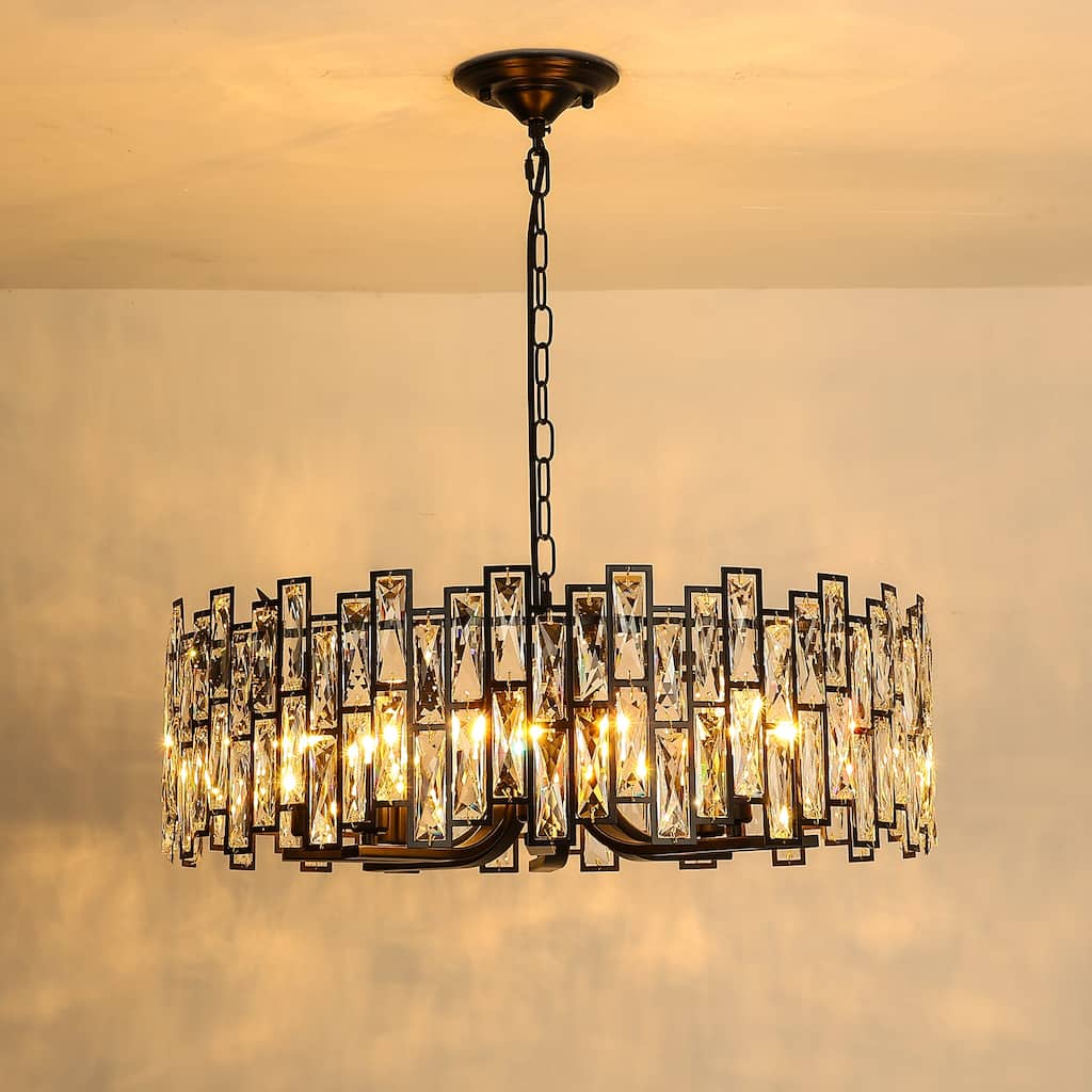 Starsky 8-Light 24in. Modern Crystal Drum Ceiling Lights Round Chandelier