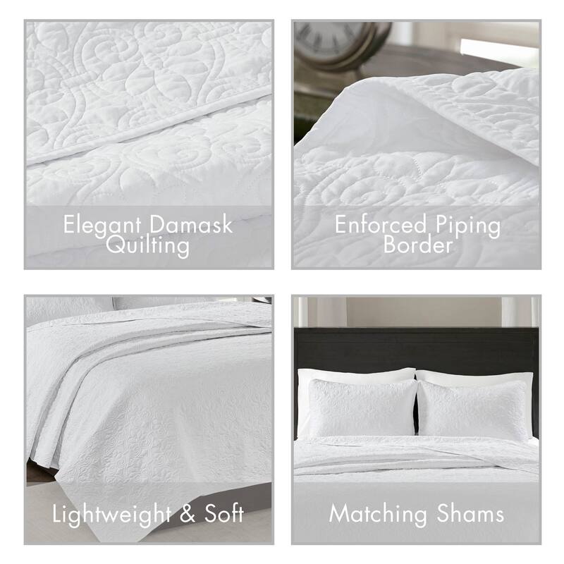 Madison Park Mansfield Reversible Oversized 3-piece Solid Texture Bedspread Quilt Set with Matching Shams