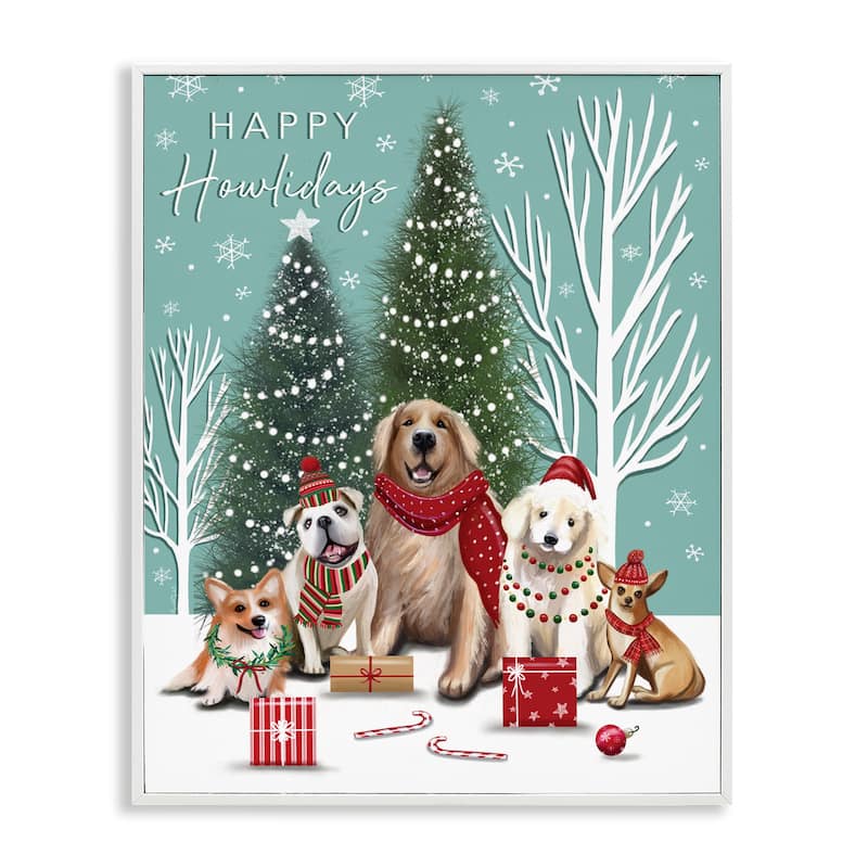 Stupell Festive Winter Dogs Scene Framed Giclee Art Design By Elizabeth Tyndall - 24 x 30 - White