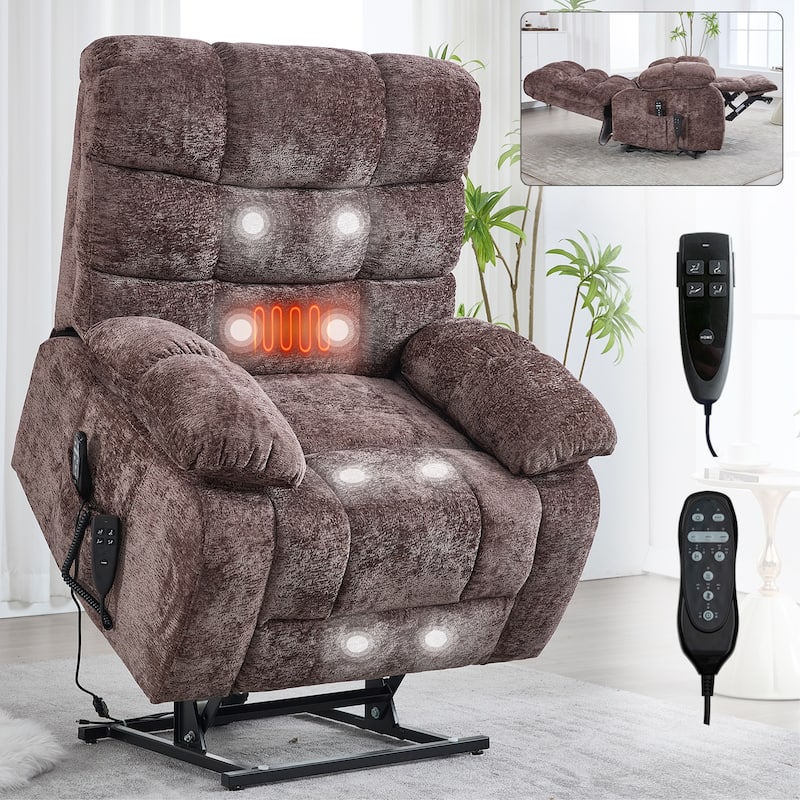 Chenille Power Lift Recliner Chair for Big & Tall with Massage & 180° Recline