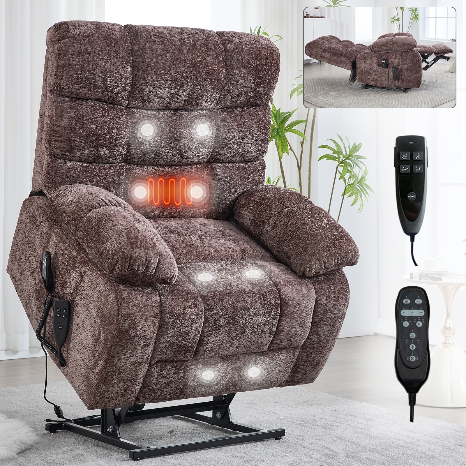 Heavy Duty Dual Motors Big Chenille Power Lift Recliners Up to