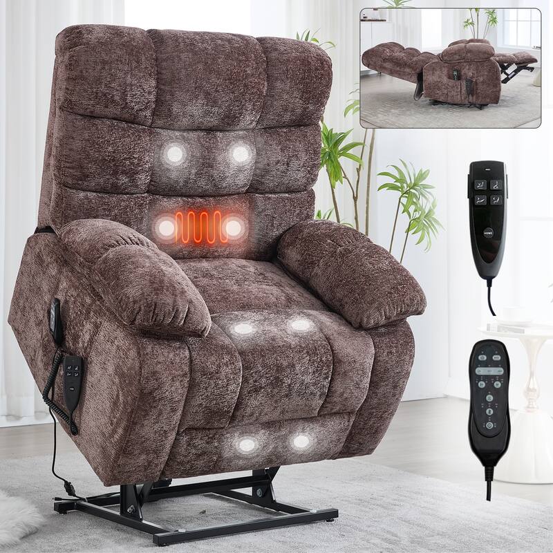 Large Dual Motor Chenille Power Lift Recliner Chair with Massage and Heat and Power-Remote, Infinite Position
