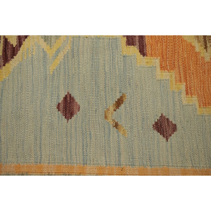 Hand Woven Oriental 100% Wool Carpet Southwestern Tribal Navy Blue & Blues Kilim Runner Rug - 6' 0'' X 2' 0''