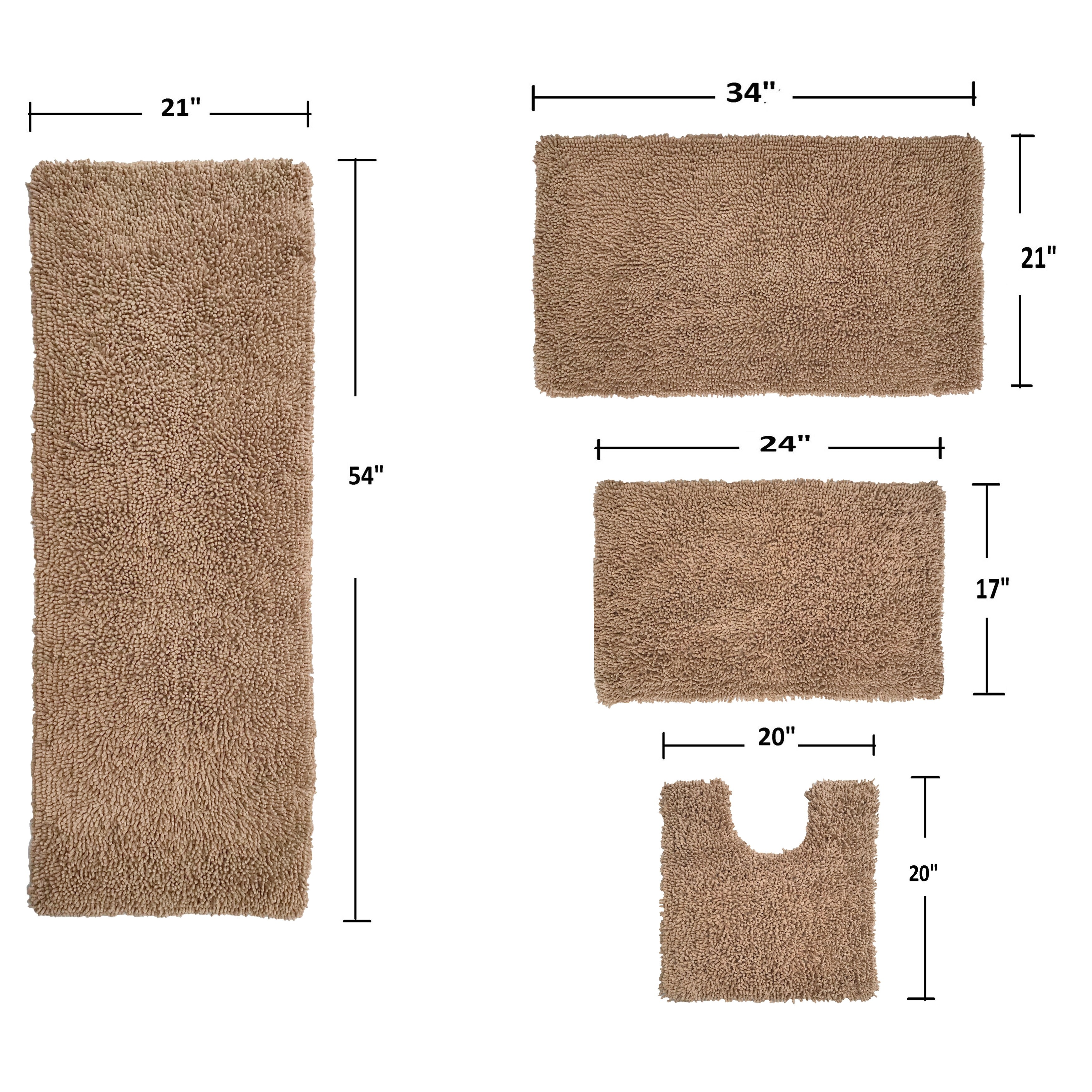 Bath Rugs 4 Piece 17X24/21X34/24X40/21X54 Blue Overstock ...