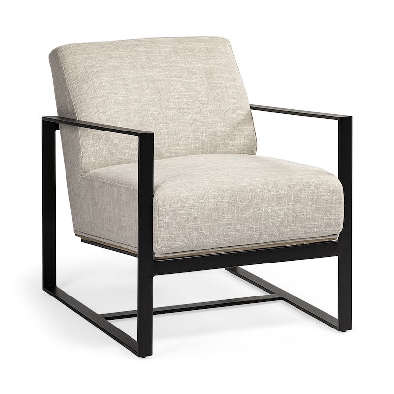 HomeRoots 32" Cream And Black Fabric Arm Chair - 31.88' X '28.93' X '24.4