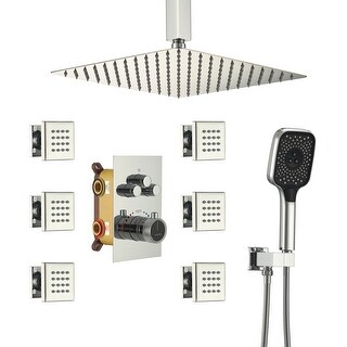 Celling Mount 12 Inch Rainfall Shower Head 3 Function Thermostatic ...