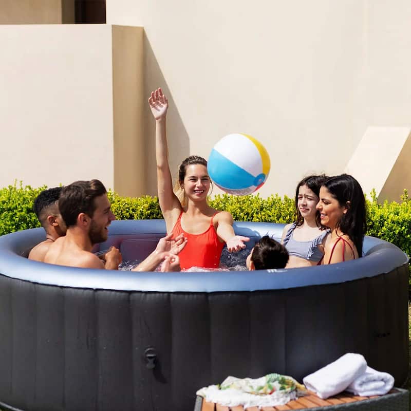 MSpa Round Inflatable Bubble Massage Spa, 4 to 6 Person Outdoor Hot Tub, Bergen - 57.3