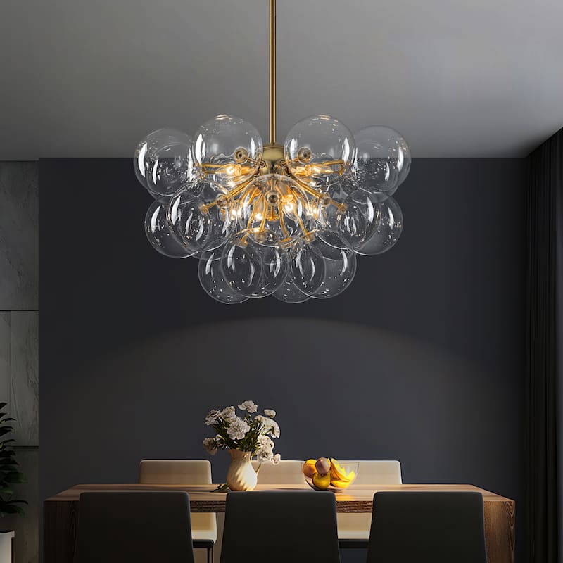 Starsky 12‑Light Linear Chandelier with Clear Glass Globes - Black or Gold Finish