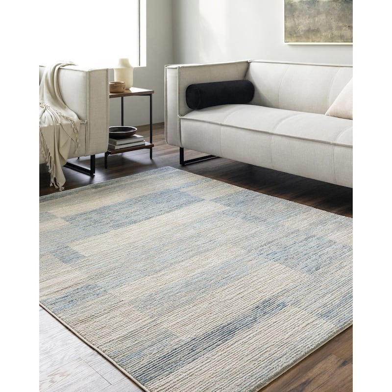 Livabliss Scandinavian Allegro Geometric Area Rug - 9'2" x 12' - Light Beige/Blue