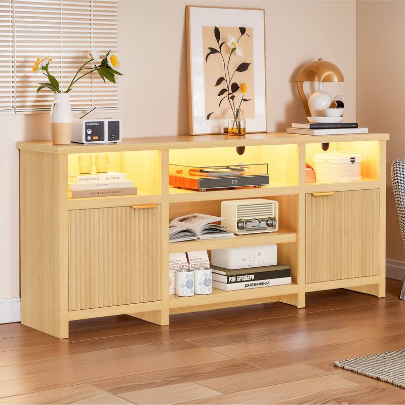 Pocassy LED Farmhouse TV Stand for 75 Inch - Natural