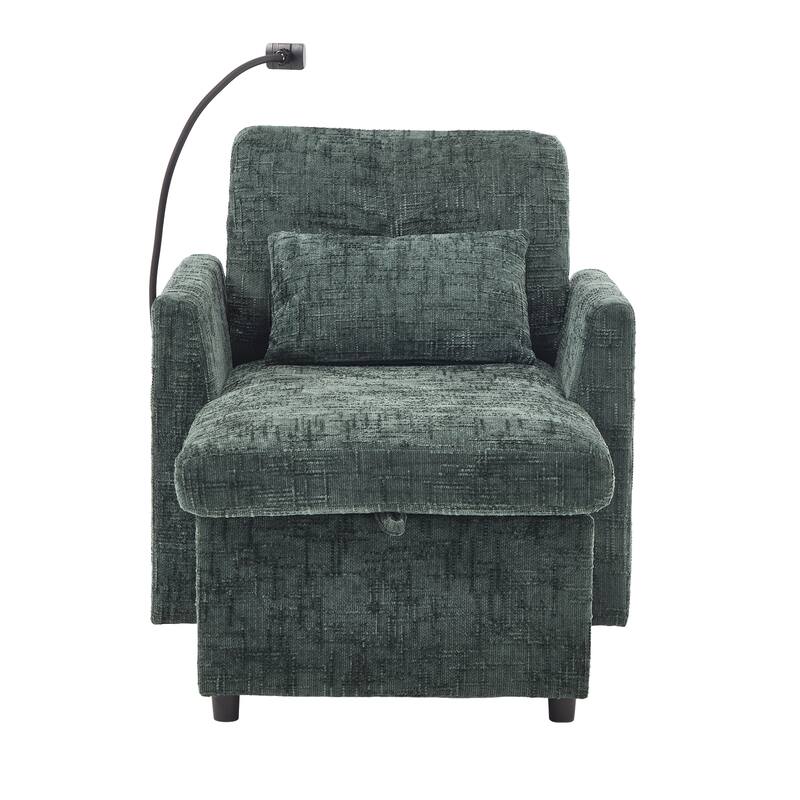 Multifunctional Lazy Person Sofa Recliner,Storage Backrest With Cell Phone Bracket Chenille Single Leisure Chair