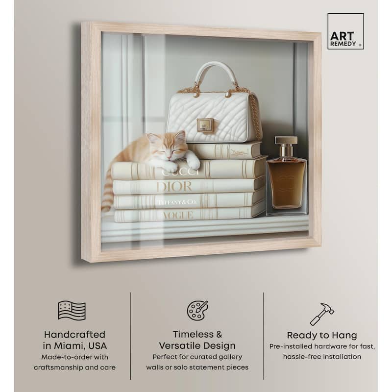 Ivory Books and Kitten Shadowbox by Art Remedy