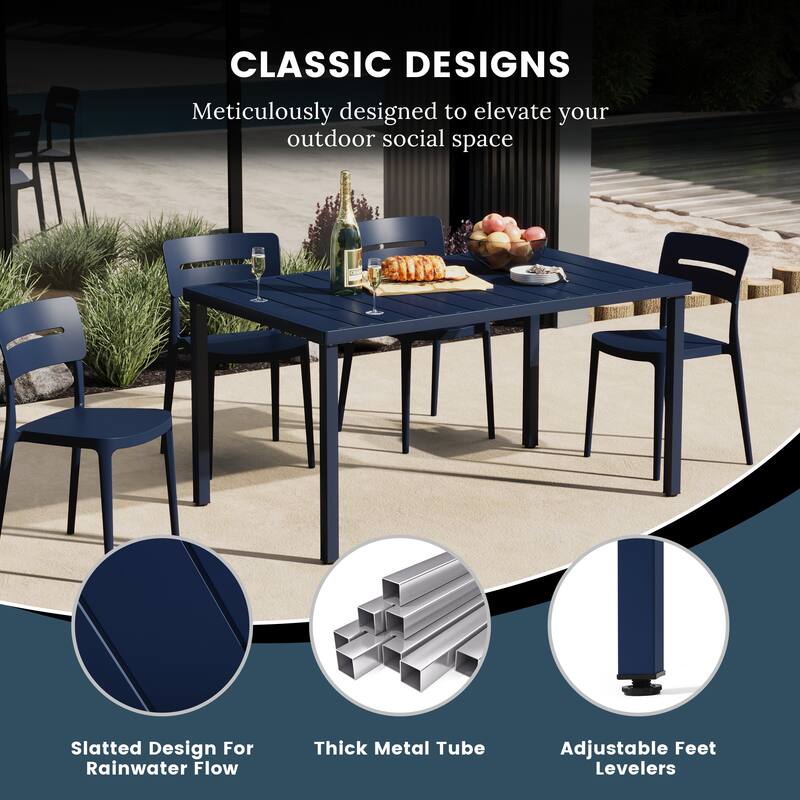 Frond and Form 59 Inch By 35.4 Inch Outdoor Steel Rectangular Dining Table