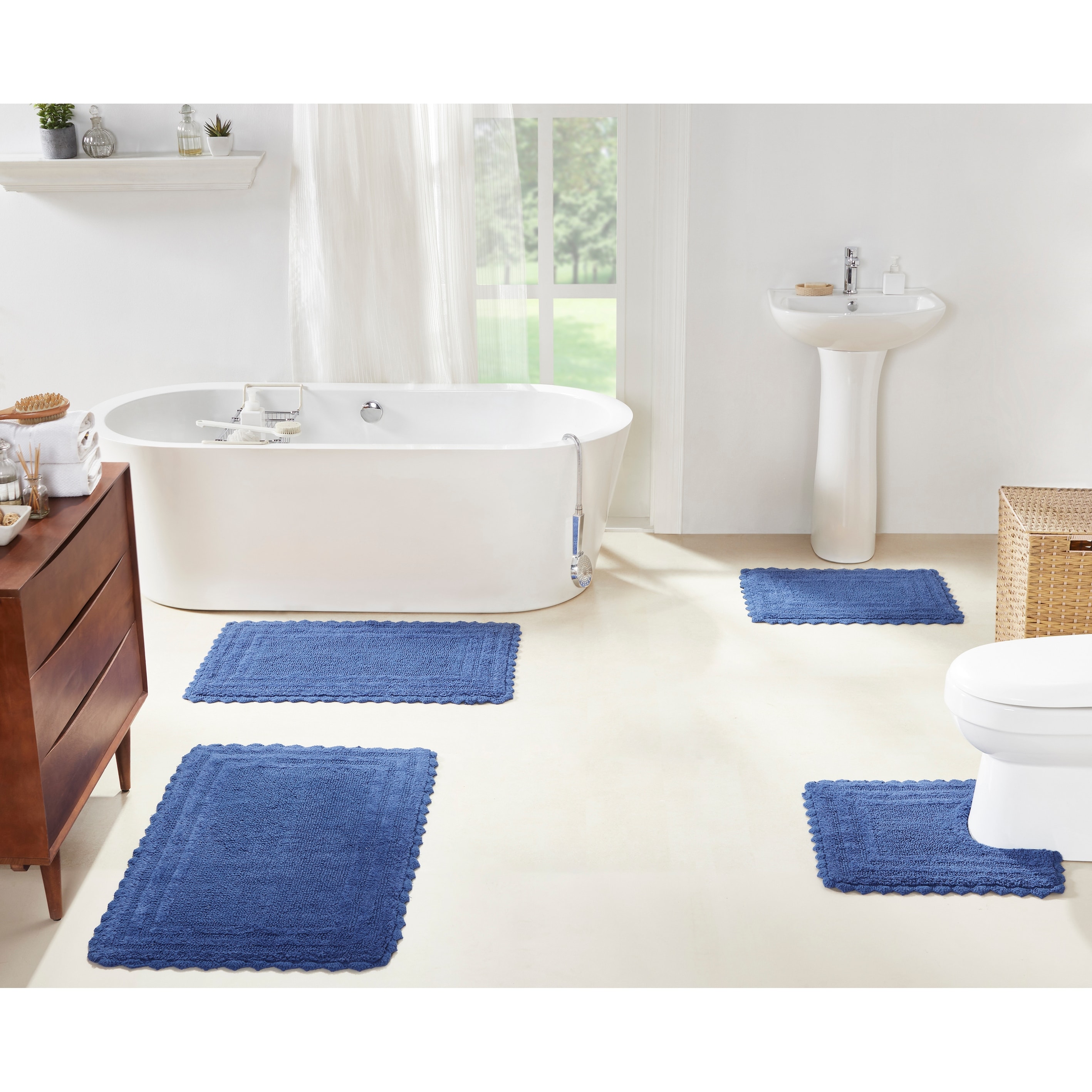Better Trends Lilly Crochet 3-Piece Bath Rugs Set, 100% Cotton Soft Water Absorbent Tufted Bathroom Mats for Shower & Sink