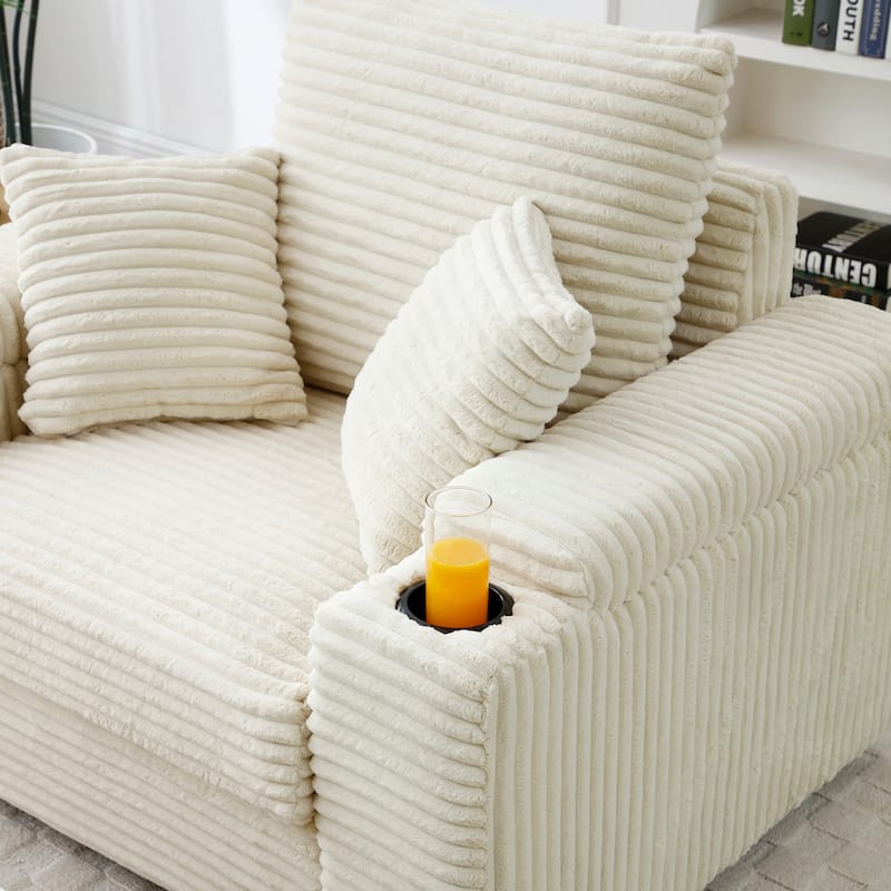 Cream 33.4" Upholstered Accent Chair with Ottoman