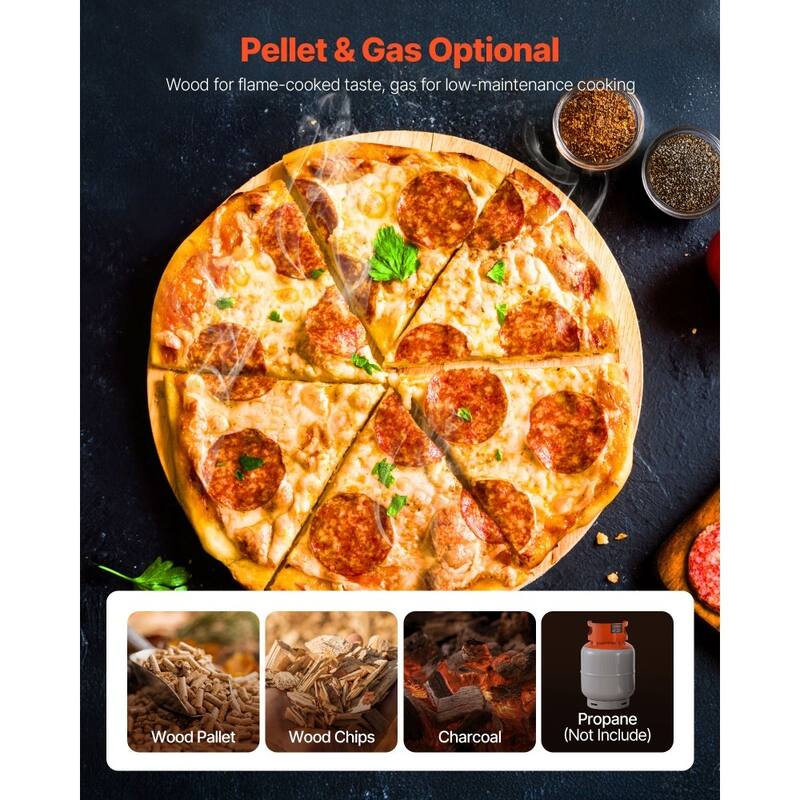 Black Portable 16-Inch Outdoor Pizza Oven with Wood and Gas Fuel Options High Heat 1000°F - 33.7 x 23.4 x 27.4 in