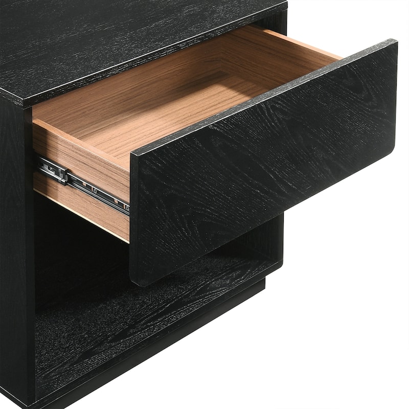 Petra Black Wood 1 Drawer Nightstand End Table