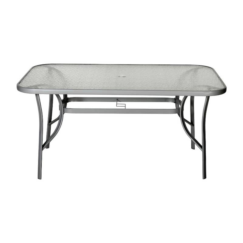 Commercial Tempered Glass and Steel Patio Table with Umbrella Hole