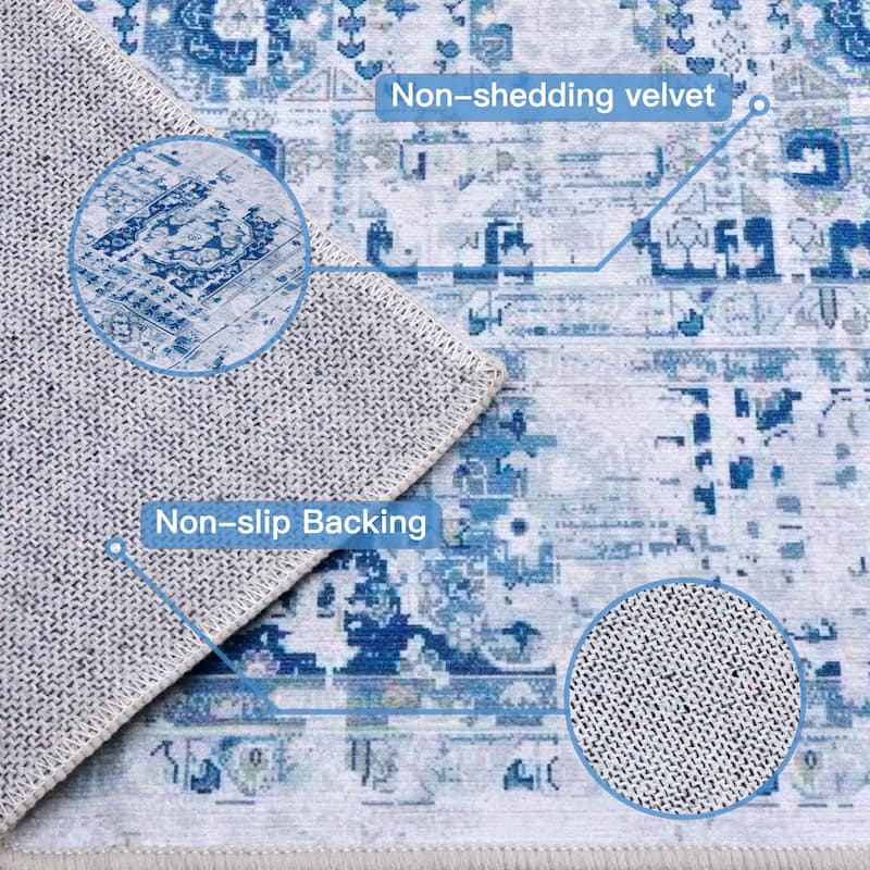 Washable Non-Slip Area Rug,Stain Resistant Low-Pile Carpet,2X3 - 2' x 3' Oval