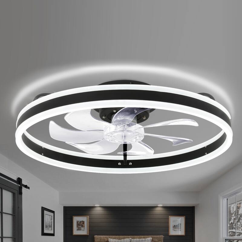 20"/24"/72" Oaks Aura Cotti Low Profile Dimmable Smart Ceiling Fan with Lights 6-Speed Flush Mount Modern Remote - Flush Mount - 20inch-Black