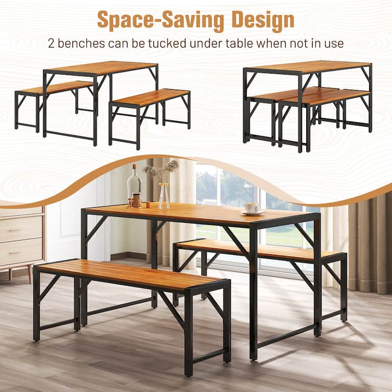 Gymax 3 PCS Patio Dining Set for 6 People 53'' Acacia Wood Picnic