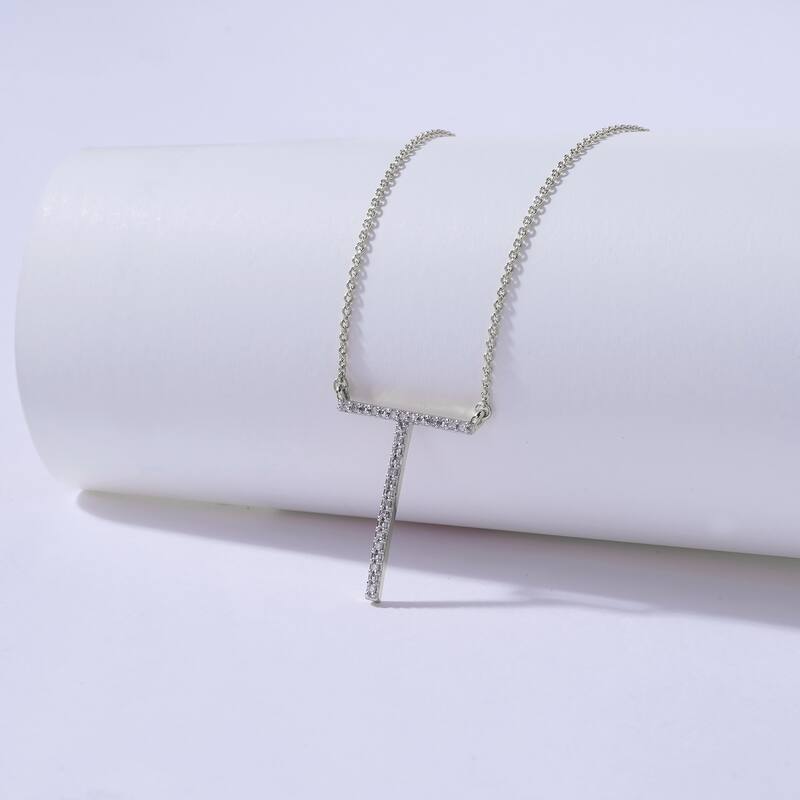1/20ct TDW Diamond Classic Initial Pendant Necklace in Silver for Women - T - White