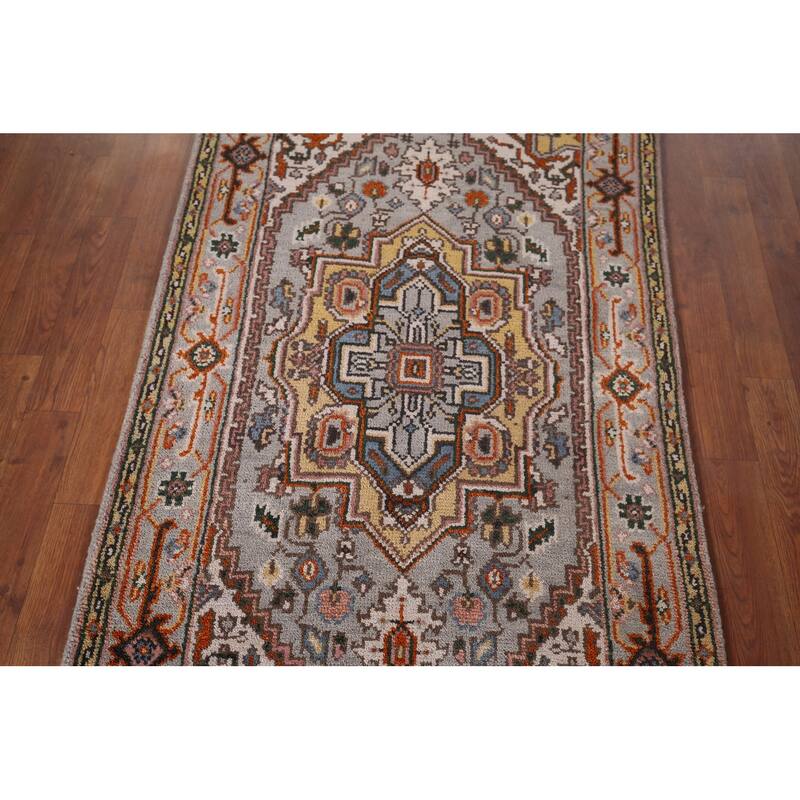 Gray Geometric Heriz Serapi Oriental Accent Rug Handmade Wool Carpet - 2'10"x 5'5"
