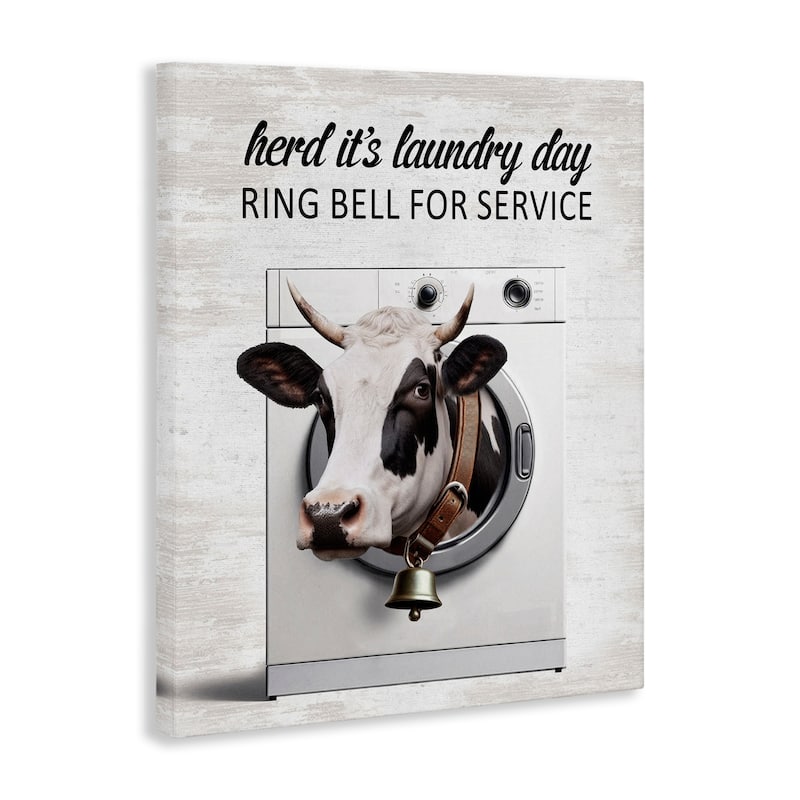 Stupell Ring Bell Laundry Service Cow Canvas Wall Art Design By Lettered and Lined