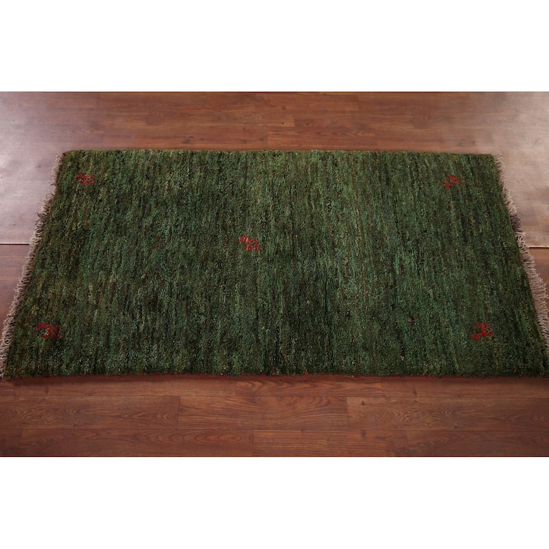 Tribal Green Gabbeh Persian Accent Rug Handmade Wool Carpet - 2'7"x 5'0"
