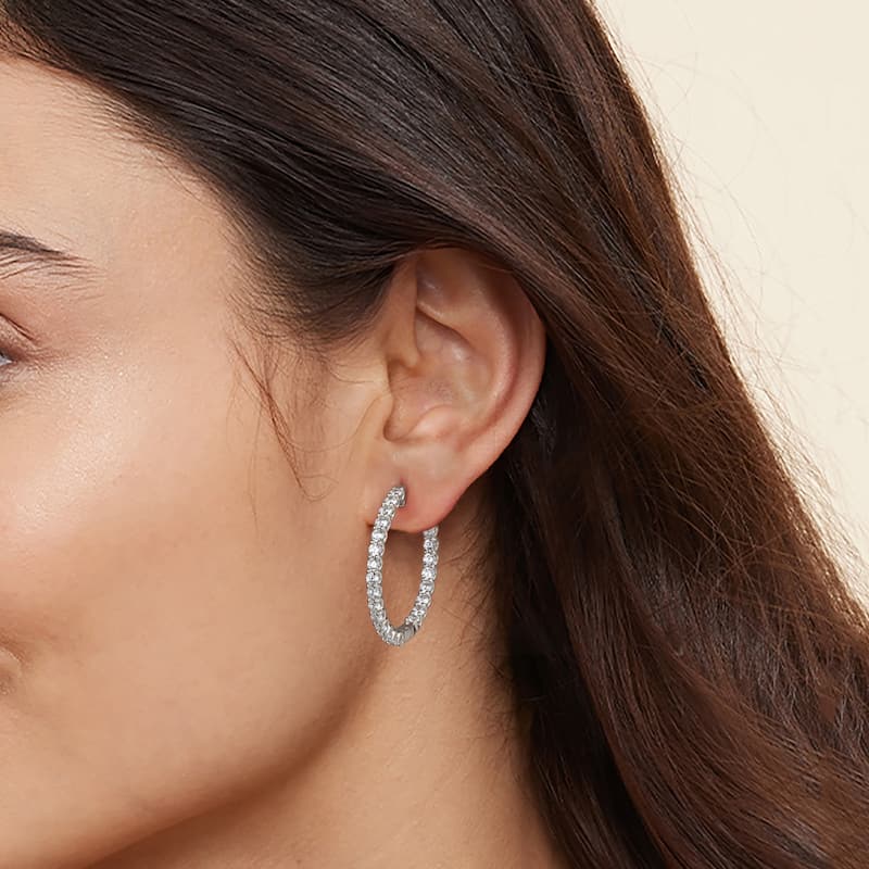 Lab Grown 4ct TDW Diamond Inside Out Hoop Earrings in 14k Gold for Women