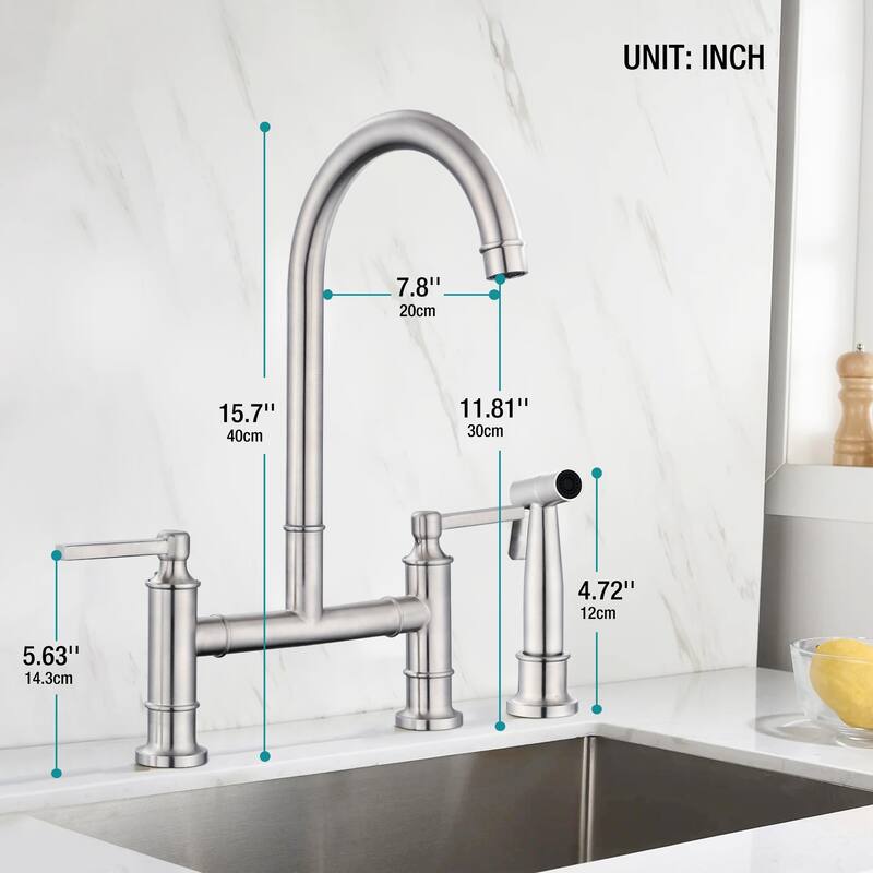 Dornberg Two Handles High Arc Bridge Kitchen Faucet with Side Sprayer