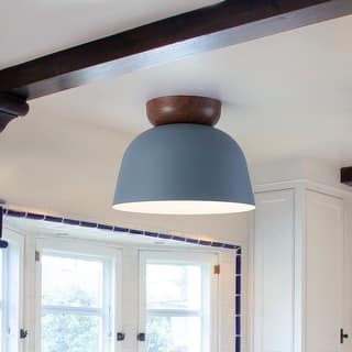 1-Light Blue/Green Dome Shape Flush Mount Ceiling Light - 11.02-in W x 11.02-in D x 7.87-in H