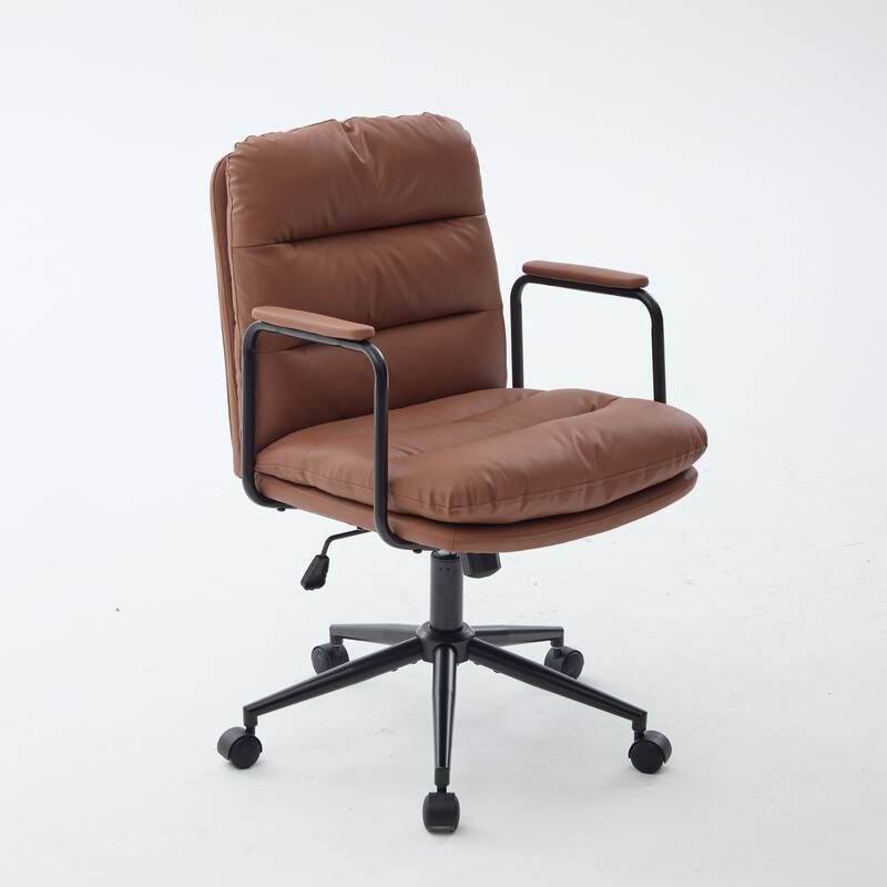 Office Chair,Mid Back Home Office Desk Task Chair with Wheels and Arms Ergonomic PU Leather Computer Rolling Swivel Chair