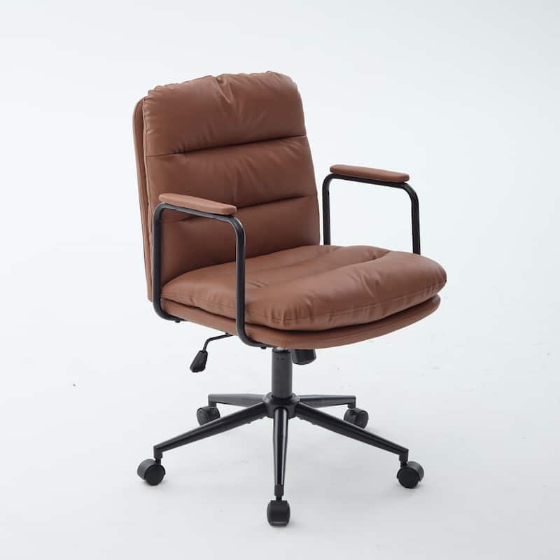 PU Leather Swivel Office Chair with Wheels, Adjustable Mid Back Home Desk Chair, Computer Rolling Chair with Padded Armrest